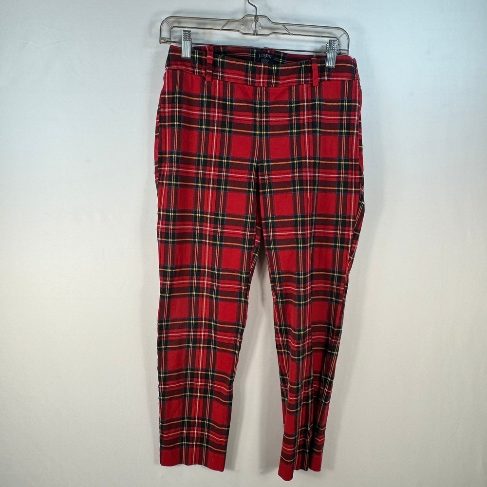 J.Crew Winnie Pant Red Tartan Plaid Slim Ankle Trousers Womens 6 Stretch Cotton